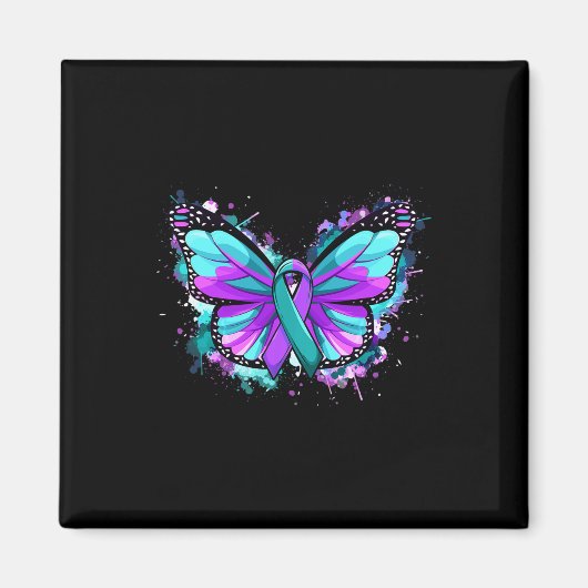 自殺防止認識度ティール（緑がかった色）パープルリボンブ マグネット (正面)