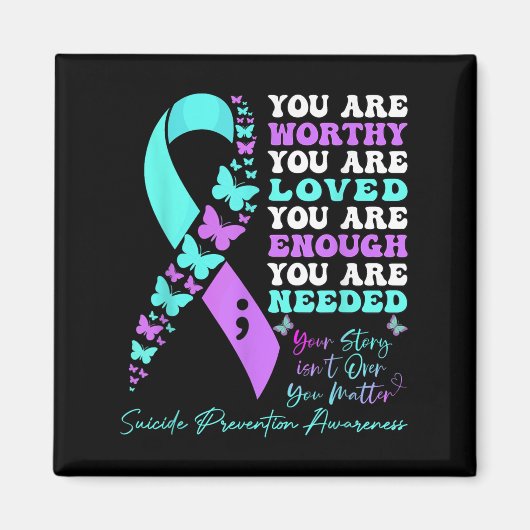 自殺防止認識度ティール（緑がかった色）パープルリボンブ マグネット (正面)