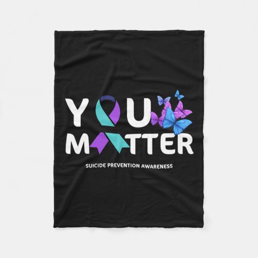 自殺防止認識度ティール（緑がかった色）及び紫リブ フリースブランケット (正面)