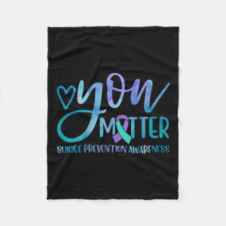 自殺防止認識度ティール（緑がかった色）及び紫リブ フリースブランケット