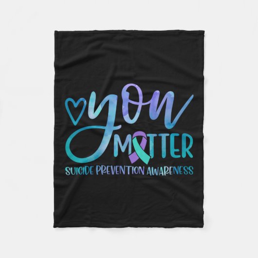 自殺防止認識度ティール（緑がかった色）及び紫リブ フリースブランケット (正面)