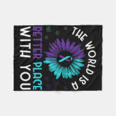 自殺防止認識度ティール(緑がかった色)及び紫リブ フリースブランケット (正面(横))