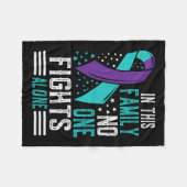 自殺防止認識度ティール（緑がかった色）及び紫リブ フリースブランケット (正面(横))