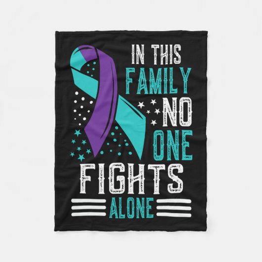 自殺防止認識度ティール（緑がかった色）及び紫リブ フリースブランケット (正面)