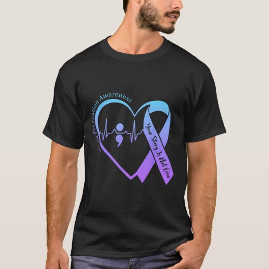 自殺防止認識度月ティール（緑がかった色）と紫 Tシャツ (正面)
