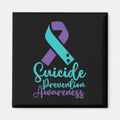 自殺防止認識度月ティール(緑がかった色)パープルスマ マグネット (正面)