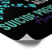 自殺防止認識度蝶ティール（緑がかった色）紫 ポスター (角)