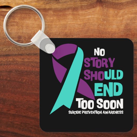 自殺防止No Story終了すべきティール(緑がかった色)紫 キーホルダー (正面)
