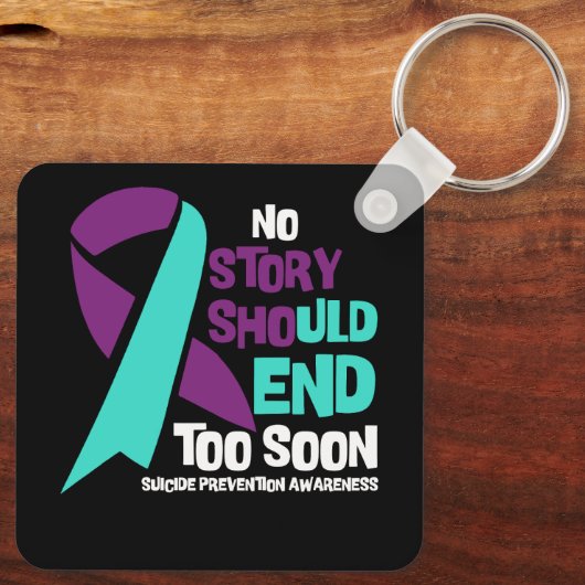 自殺防止No Story終了すべきティール(緑がかった色)紫 キーホルダー (裏面)