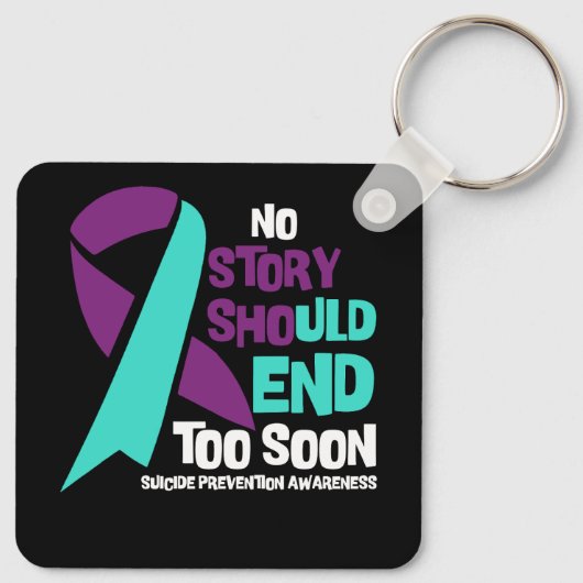 自殺防止No Story終了すべきティール(緑がかった色)紫 キーホルダー (裏面)