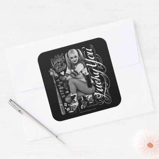 自殺隊|ハーレークインタイポグラフィフォト スクエアシール (封筒)