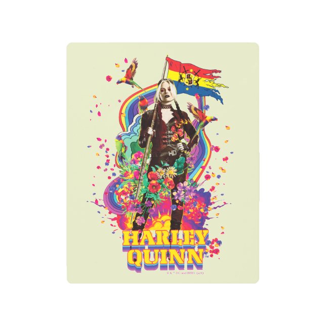 自殺隊 |ハーレークインフラワーズ&レインボー メタルプリント (正面)