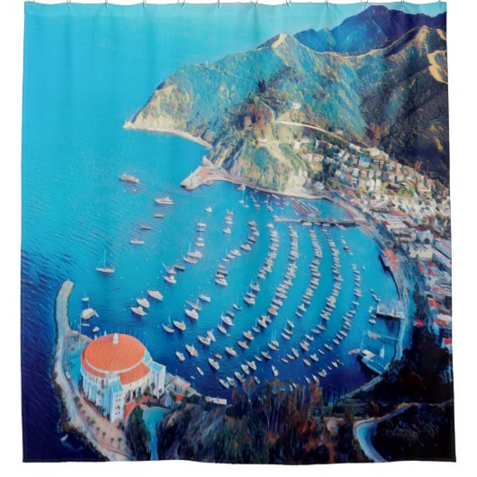 自民党サンタカタリナ島 – カリフォルニア州 – ハーバー シャワーカーテン (正面)