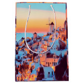 自民党サントリーニさん-パノラマ-夜- ミディアムペーパーバッグ (正面)