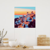 自民党サントリーニ – パノラマ – by nigth ポスター (キッチン)