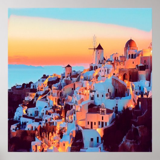 自民党サントリーニ – パノラマ – by nigth ポスター (正面)