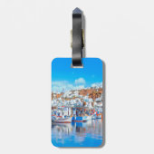 自民党マイコノス魚釣りボート-港-パノラマ ラゲッジタグ (裏面縦)