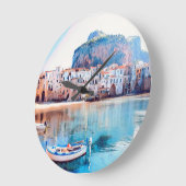 自民党 – シチリア – ビーチ – パノラマ ラージ壁時計 (傾斜)