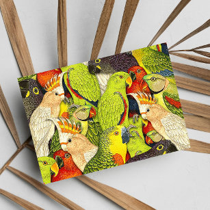 自然お洒落グリーンパロッツの鳥パターン ポストカード