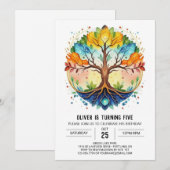 自然お洒落ツリー・オブ・ライフ誕生日 招待状 (正面/裏面)