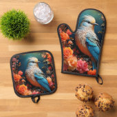自然お洒落ブルーバード 鍋つかみ&鍋敷きセット (トップダウン)