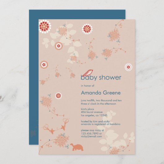 自然お洒落ベビーシャワー招待状カード 招待状 (正面/裏面)