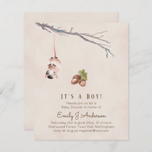 自然が大好き野ネズミ赤ちゃんシャワー招待状 (正面/裏面)