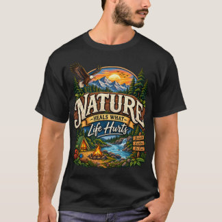 自然が癒す 命が痛む 山の鷲デザイン Tシャツ