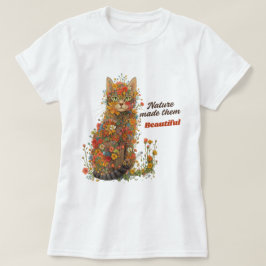 自然が美しくした花柄ネコTシャツ Tシャツ