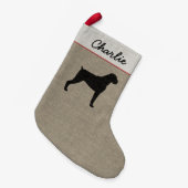 自然でだらしない耳のクリスマスのボクサー犬のシルエット スモールクリスマスストッキング (正面 (吊り時))
