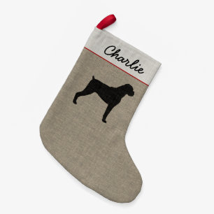 自然でだらしない耳のクリスマスのボクサー犬のシルエット スモールクリスマスストッキング