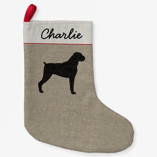 自然でだらしない耳のクリスマスのボクサー犬のシルエット スモールクリスマスストッキング (正面)