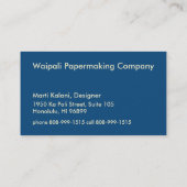 自然で、青いMahapuuのビーチのハワイのろうけつ染め 名刺 (裏面)