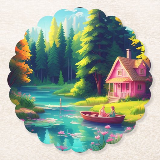 自然とピンクのコテージ-68486 ペーパーコースター (正面)