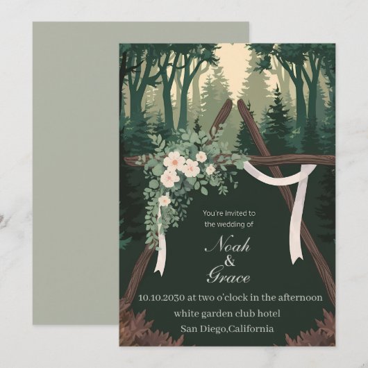 自然と森をテーマにした結婚式招待状カード 招待状 (正面/裏面)