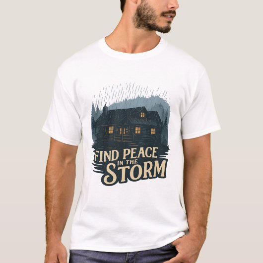 自然と調和する田舎のキャビン - 嵐の静寂 Tシャツ (正面)