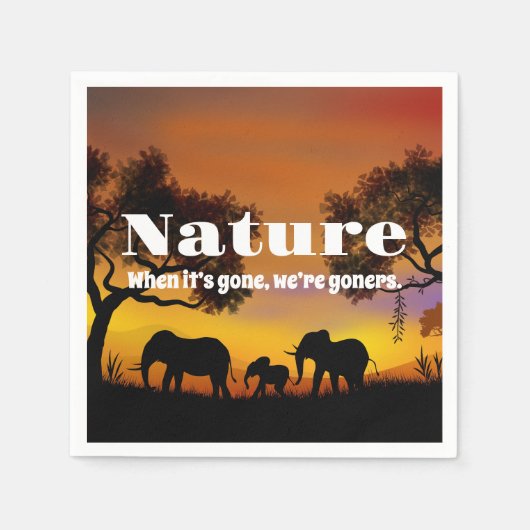 自然と象を鑑賞する スタンダードカクテルナプキン (正面)