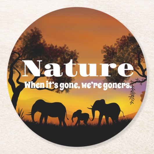 自然と象を鑑賞する ラウンドペーパーコースター (正面)