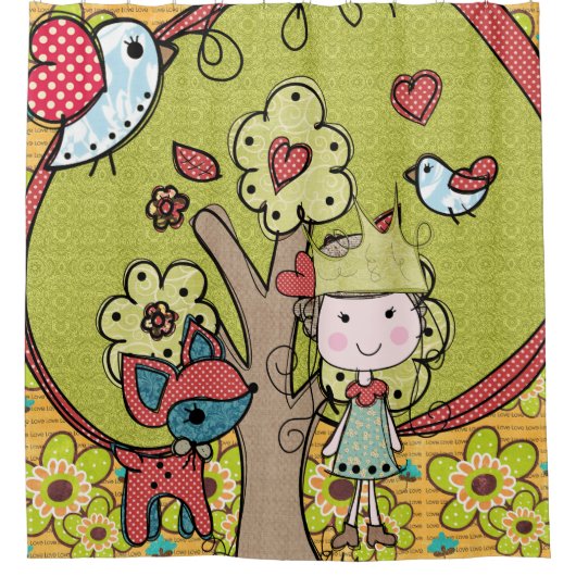 自然と鹿と鳥の森プリンセス シャワーカーテン (正面)