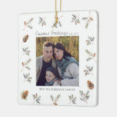 自然なクリスマスの花の写真クリスマス セラミックオーナメント (左)