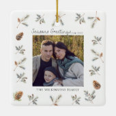 自然なクリスマスの花の写真クリスマス セラミックオーナメント (裏面)