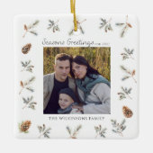 自然なクリスマスの花の写真クリスマス セラミックオーナメント (正面)