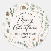 自然なクリスマスミニマルのエレガント植物写真 ラウンドシール (正面)