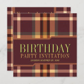 自然なタータンチェック格子縞のバースデーパーティ招待状 招待状 (正面/裏面)