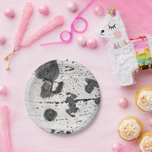 自然なテクスチャ白うずく《植物》アスペン樹皮の写真 ペーパープレート (パーティー)