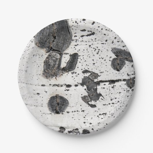 自然なテクスチャ白うずく《植物》アスペン樹皮の写真 ペーパープレート (正面)