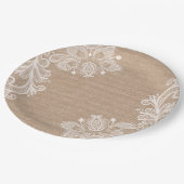 自然なバーラップおよびレースの花の紙皿 ペーパープレート (アングル)