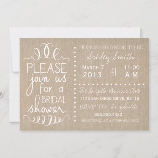 自然なバーラップのブライダルの招待状 招待状 (正面)