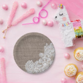 自然なバーラップ及びレースのぼろぼろのシックな紙皿 ペーパープレート (パーティー)