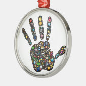 自然な世界アイコンが付いているEmoji芸術のhandprint メタルオーナメント (左)